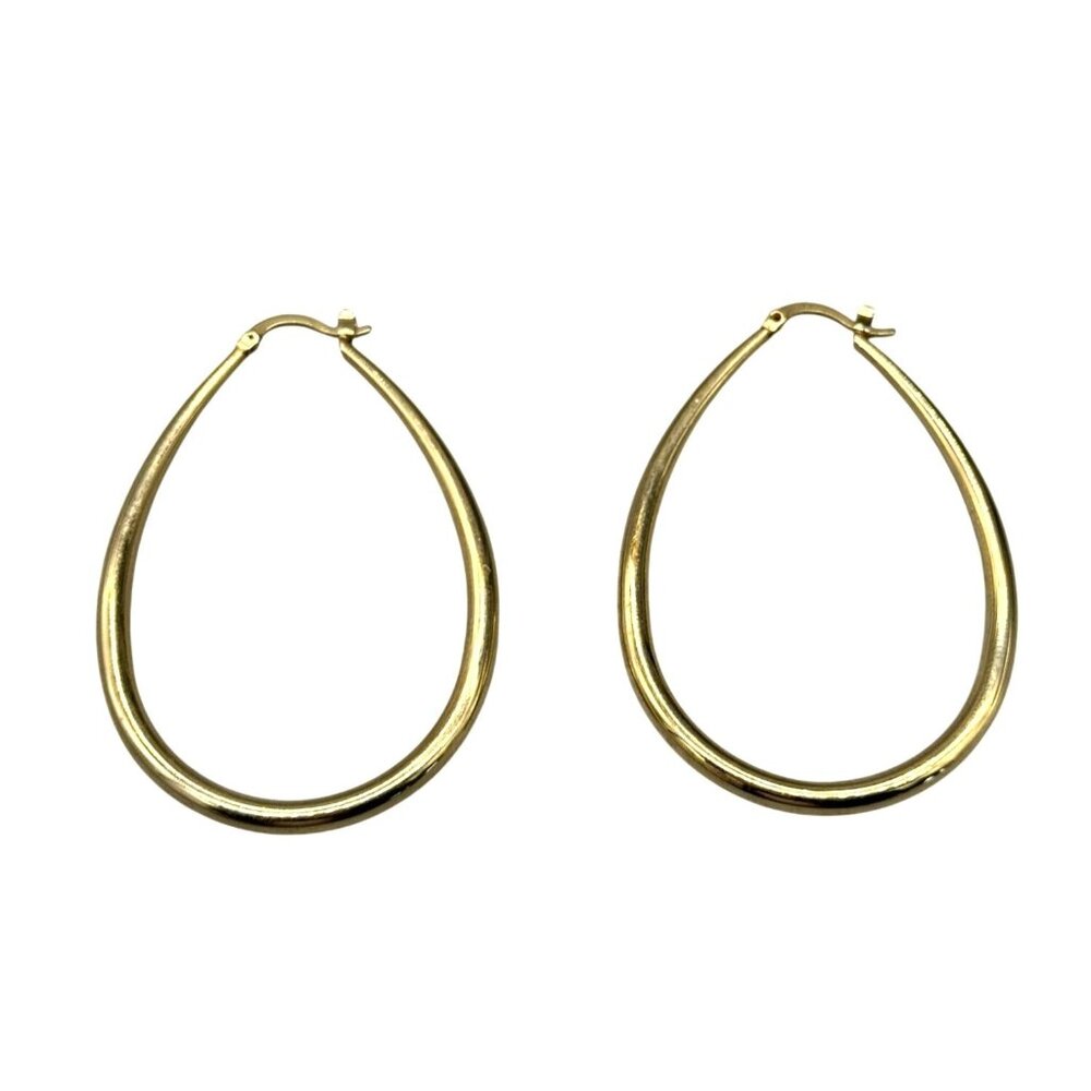 Oval Hoop Earrings Gold Tone Minimalist Timeless Classic Eveningwear